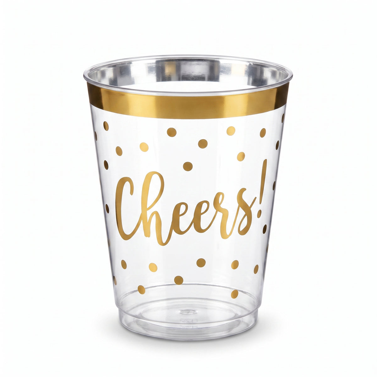 Cheers to a New Year 9oz Plastic Tumblers - Gold Polka Dot Design, 30 Pack