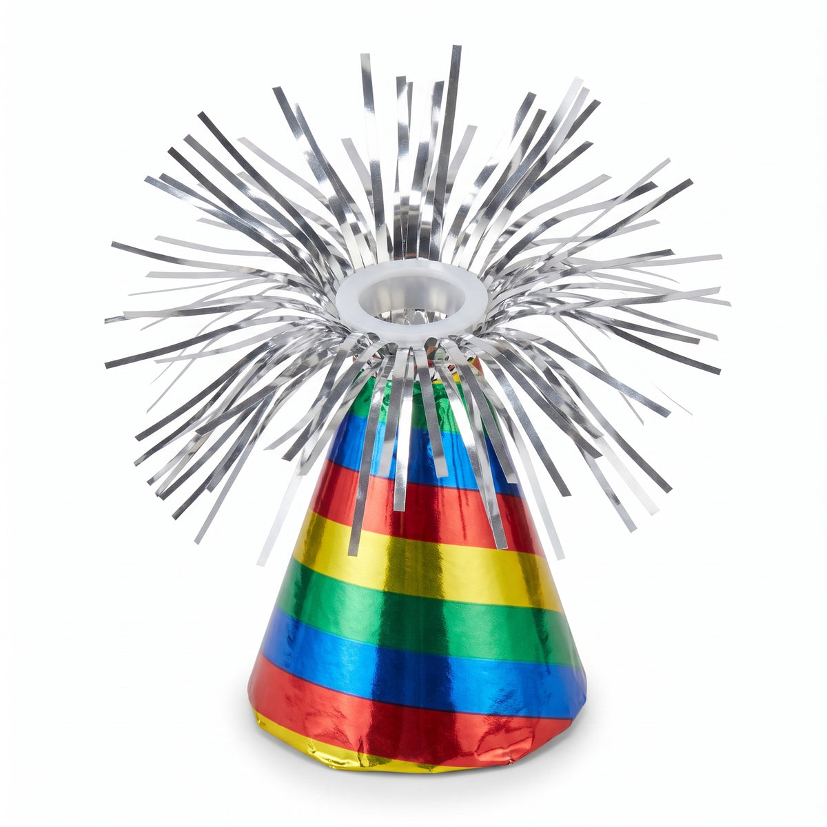 Rainbow Happy Birthday Balloon Weight with Tinsel