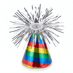 Rainbow Happy Birthday Balloon Weight with Tinsel