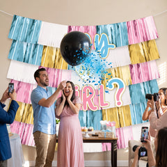 "Boy or Girl?" Deluxe Fringe Backdrop Kit for Gender Reveal