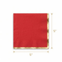 Red Beverage Napkins with Gold Stamp - 5 In. X 5 In.