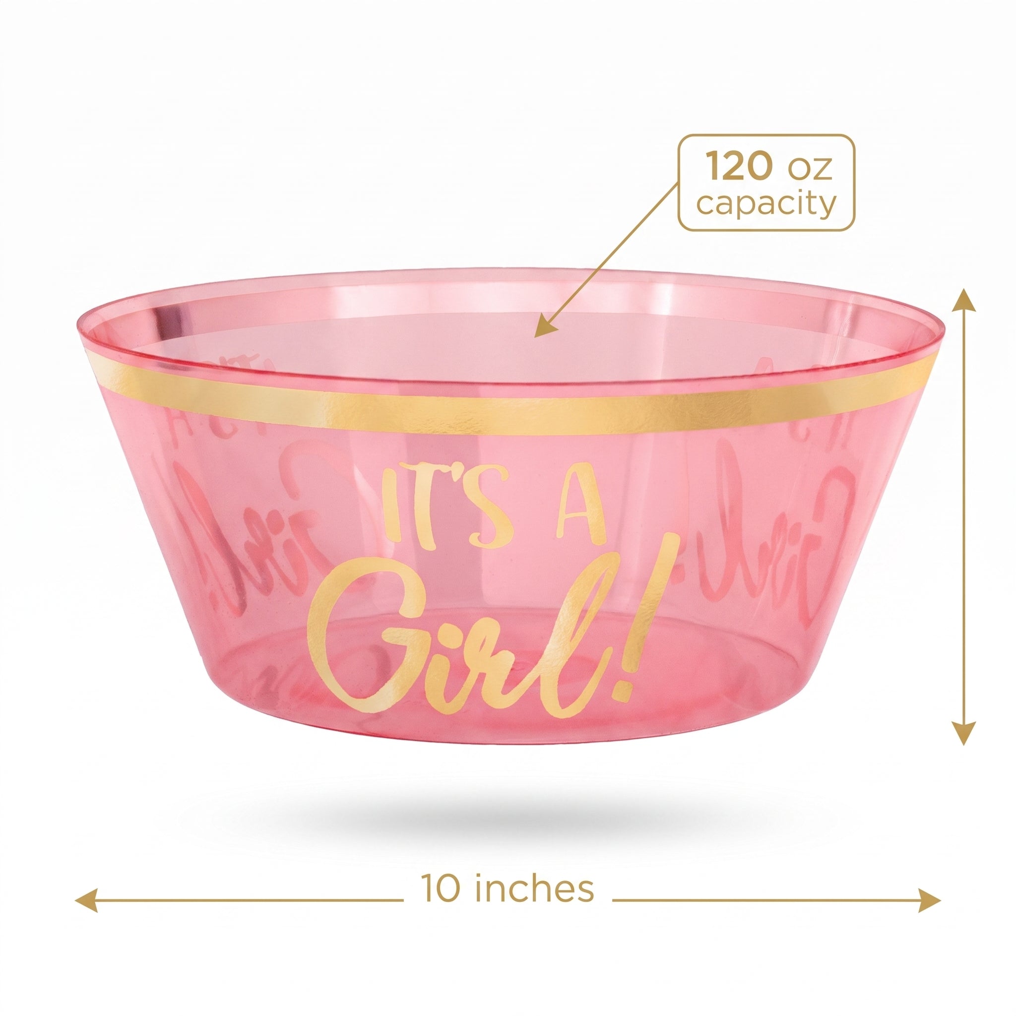 "It's a Girl" Pink & Gold Plastic Serving Bowl - 10"