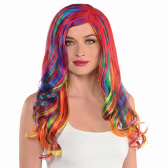 Glam Rainbow Wig - Vibrant Long Wavy Costume Accessory
