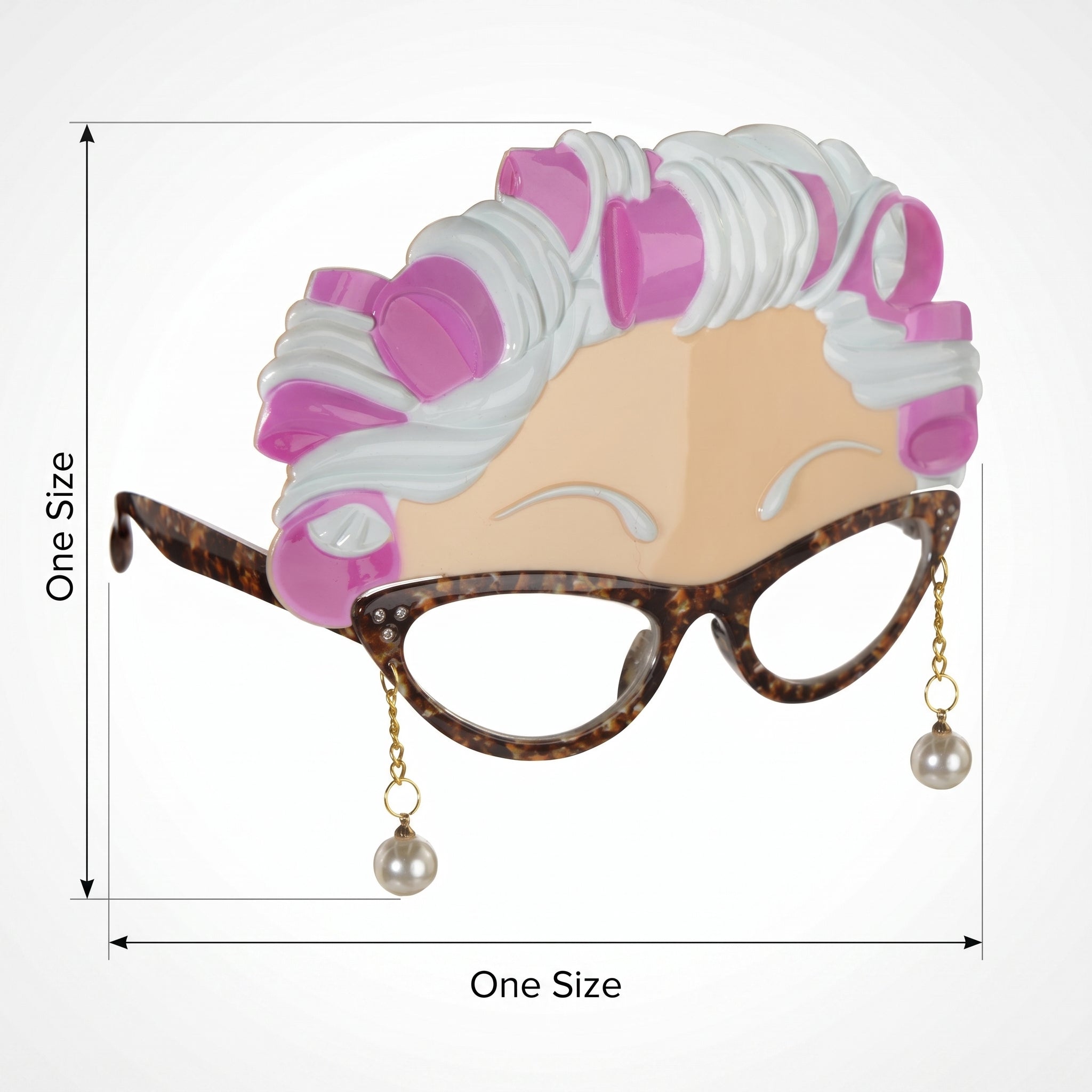 Old Lady Costume Glasses with Hair Curlers & Faux Pearls - Fun Shades