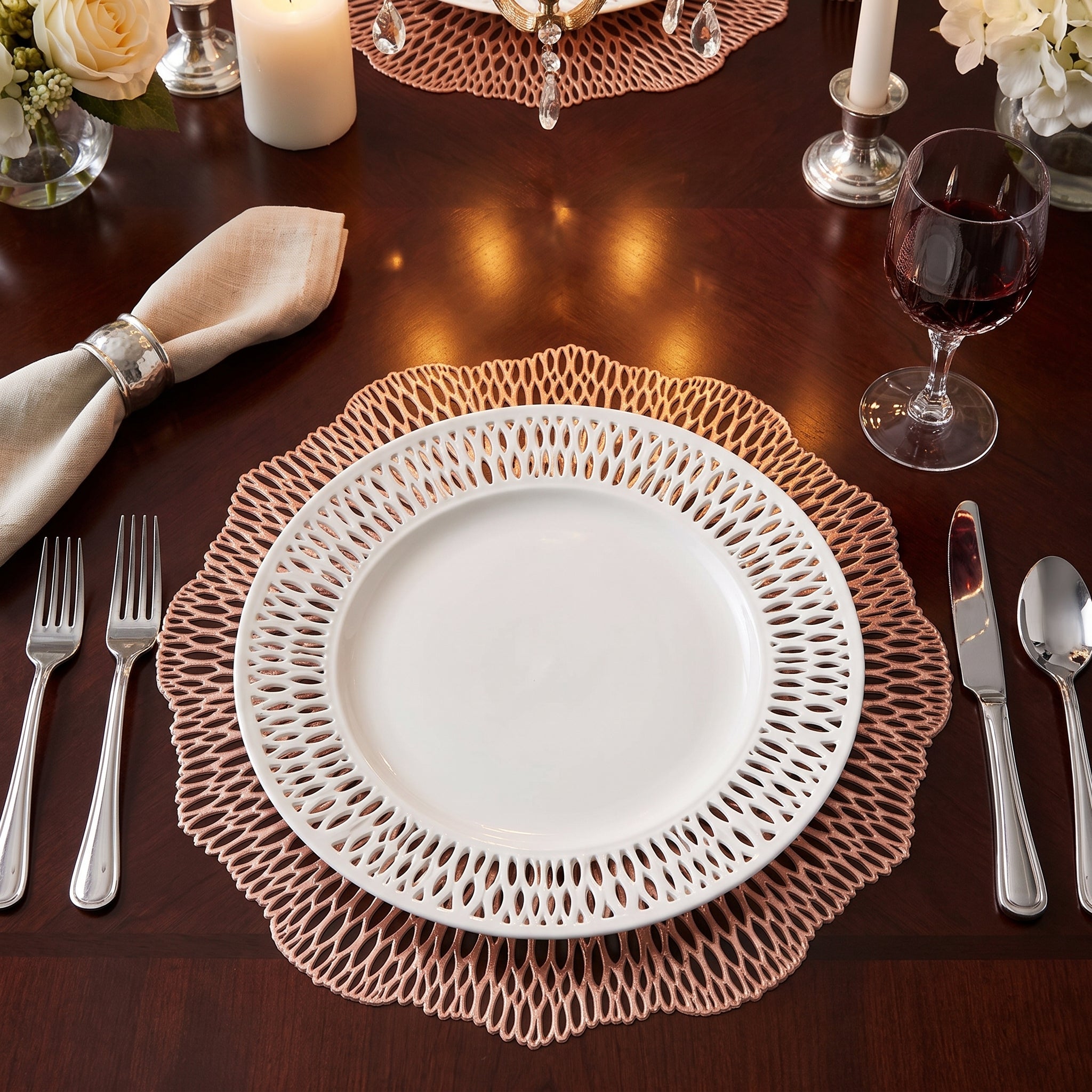 Premium Rose Gold Blossom Placemats - Set of 4