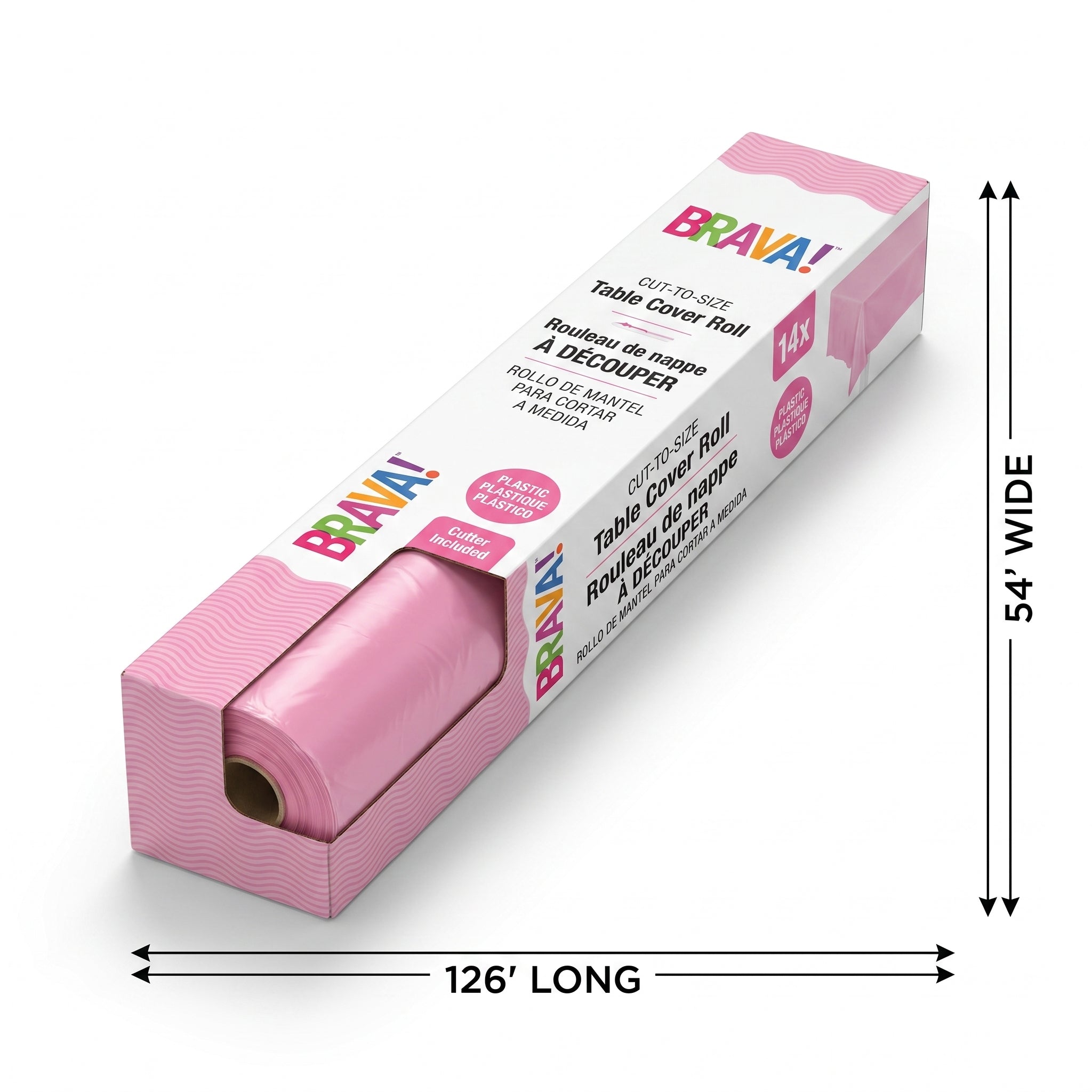 New Pink Plastic Table Cover Roll with Cutter - 54 x 126 ft