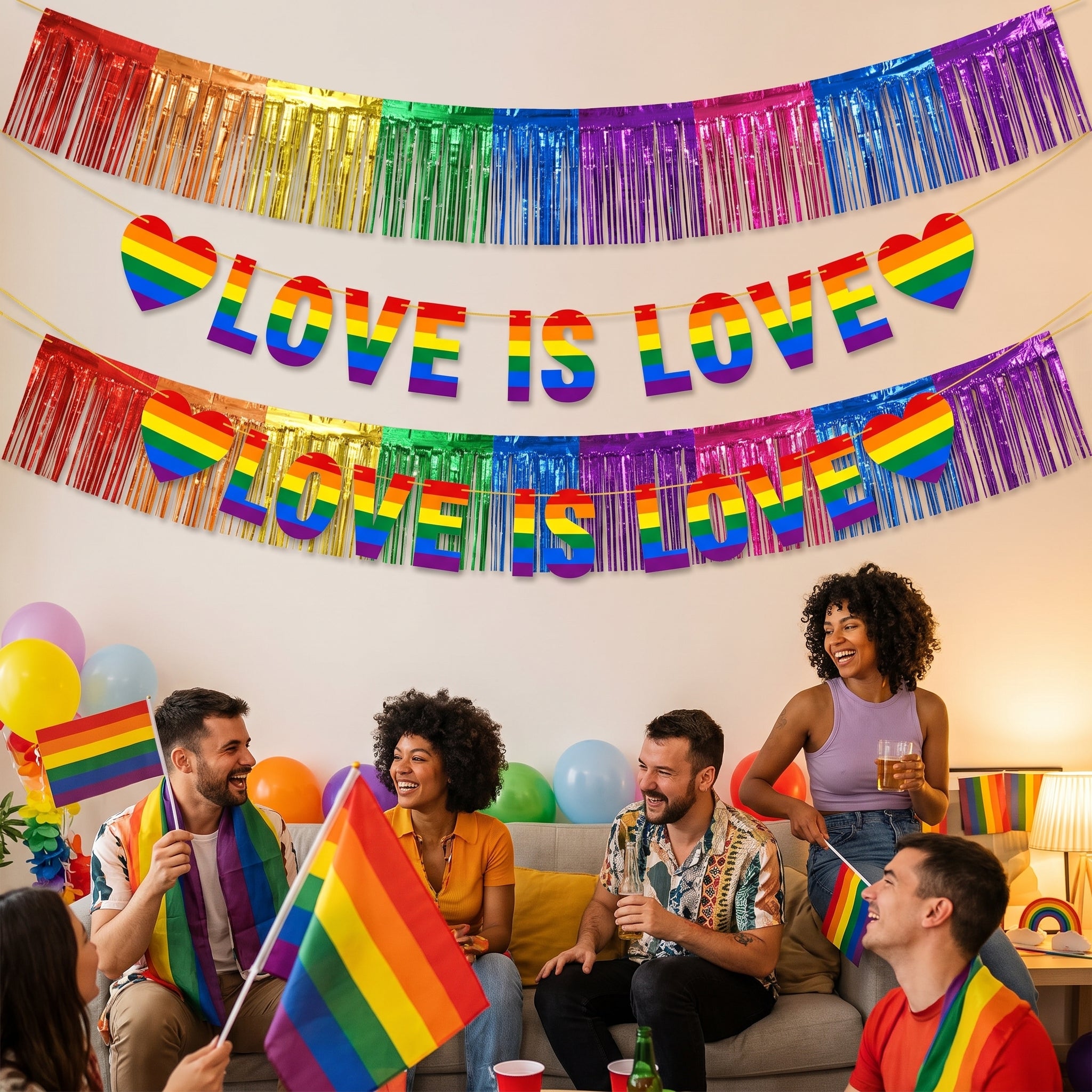 "Love is Love" Pride Rainbow Letter Banner Set, 4-Pack
