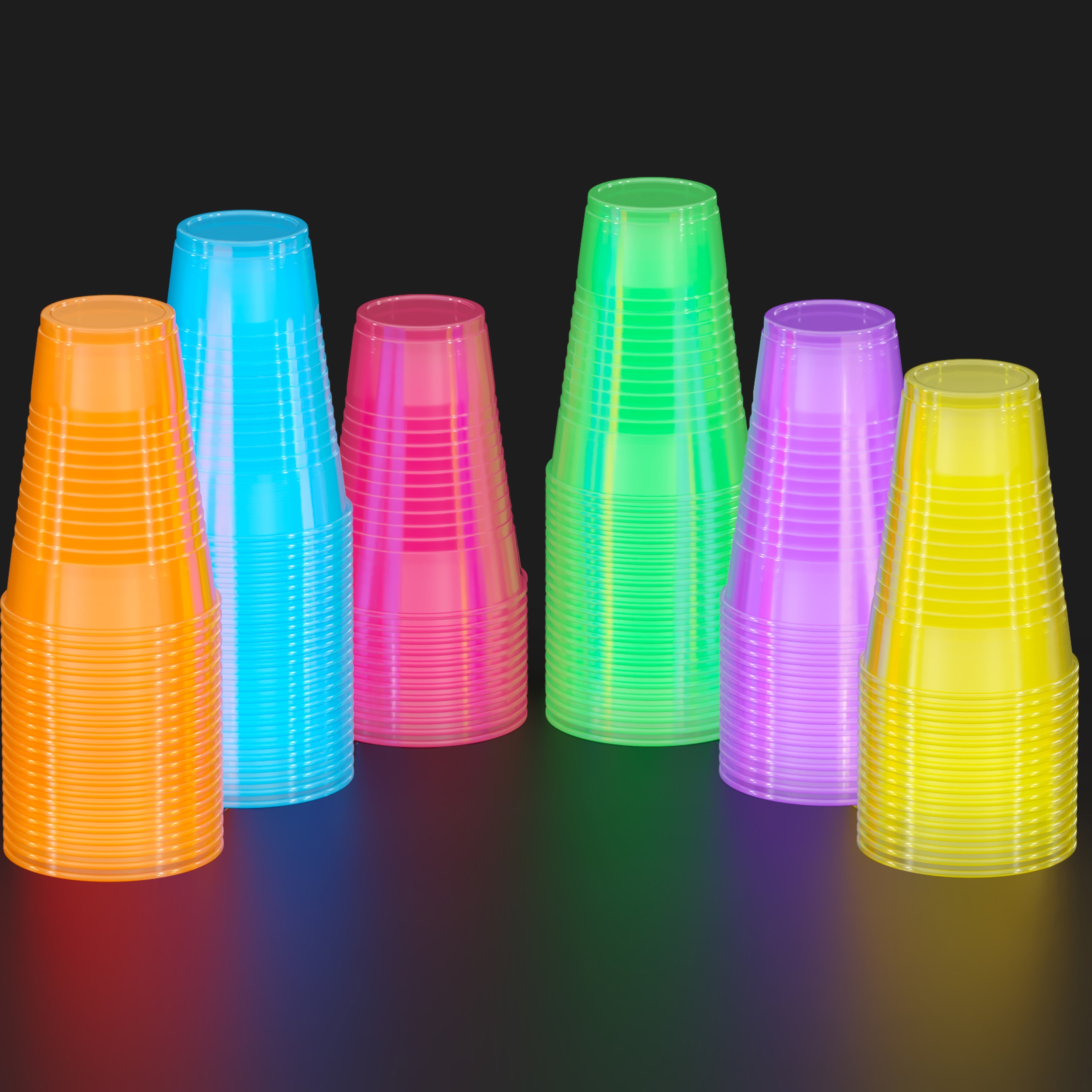 Unleashed - 16 Oz. Neon Assorted Color Plastic Cups - 60 Ct.