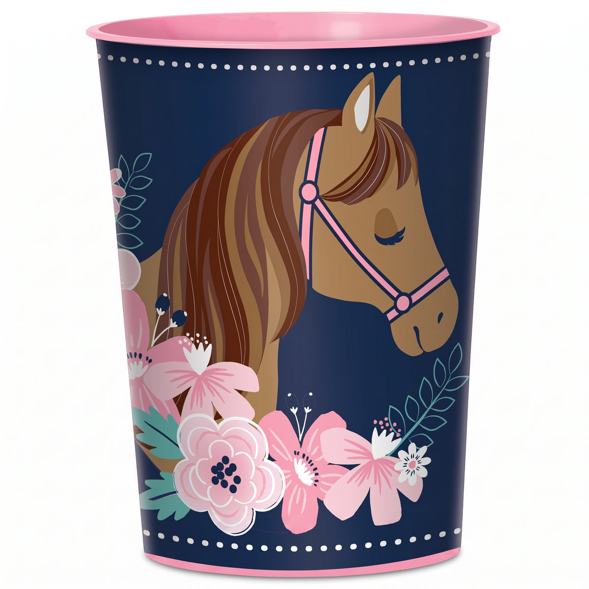 Saddle Up Horse Favor Cup - 16 oz, Navy & Pink