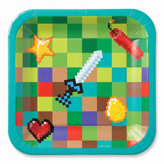 Pixel Party Square Paper Plates - 7" Gamer Design, 8-Pack