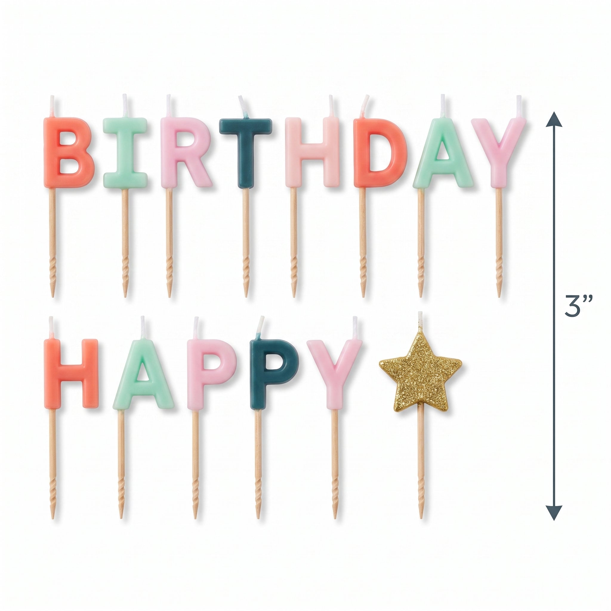 Pastel "Happy Birthday" Letter Candle Set with Glitter Star