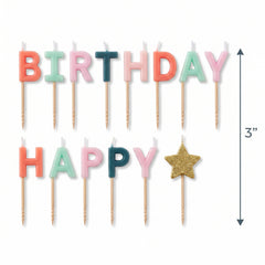 Pastel "Happy Birthday" Letter Candle Set with Glitter Star