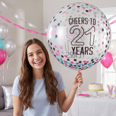 Cheers to 21 Latex Balloon - 24" Confetti Design