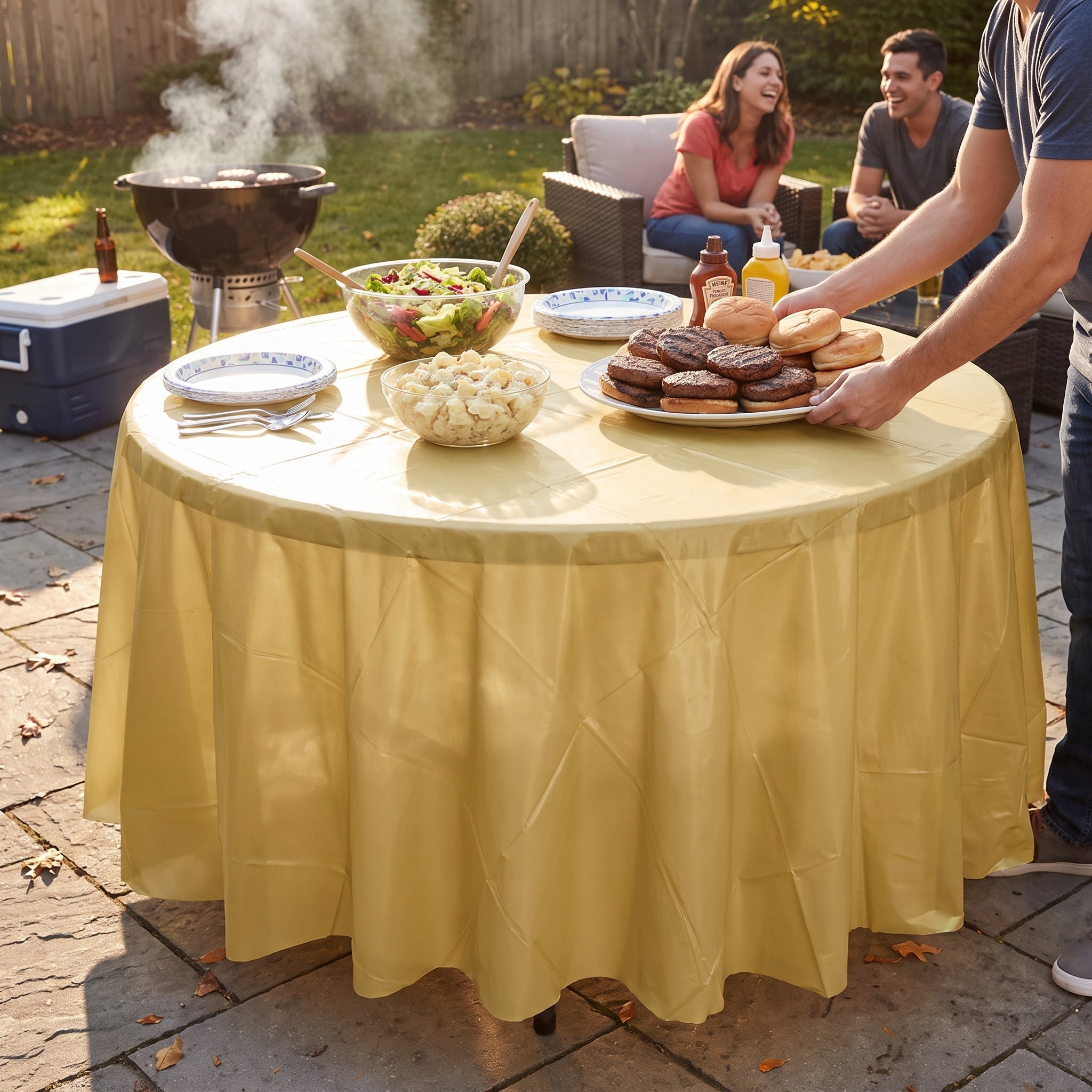 Gold Flannel Backed Round Table Cover - 84"