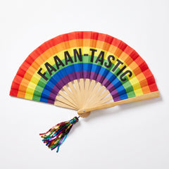 "FAAAN-TASTIC" Pride Rainbow Deluxe Fan with Sequin Tassel