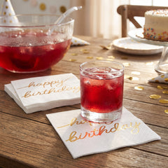 Golden Age "Happy Birthday" Gold Foil Beverage Napkins, 16-Pack - 5 In. X 5 In.