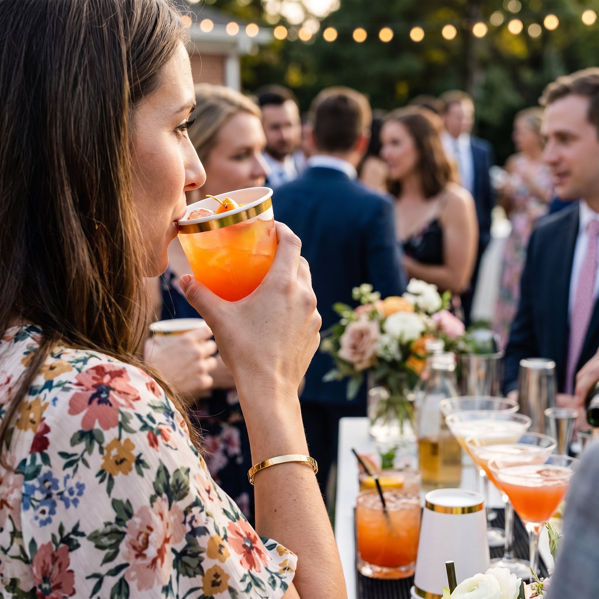 Elegant White Paper Cups with Gold Trim - 12oz