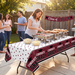 Congrats Grad Maroon Plastic Table Cover - 54x84-Inch