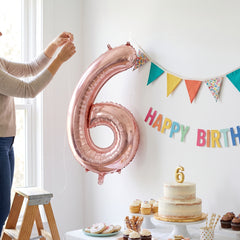 Rose Gold Script Number 6 Balloon - 8-Inch Air-Filled Foil