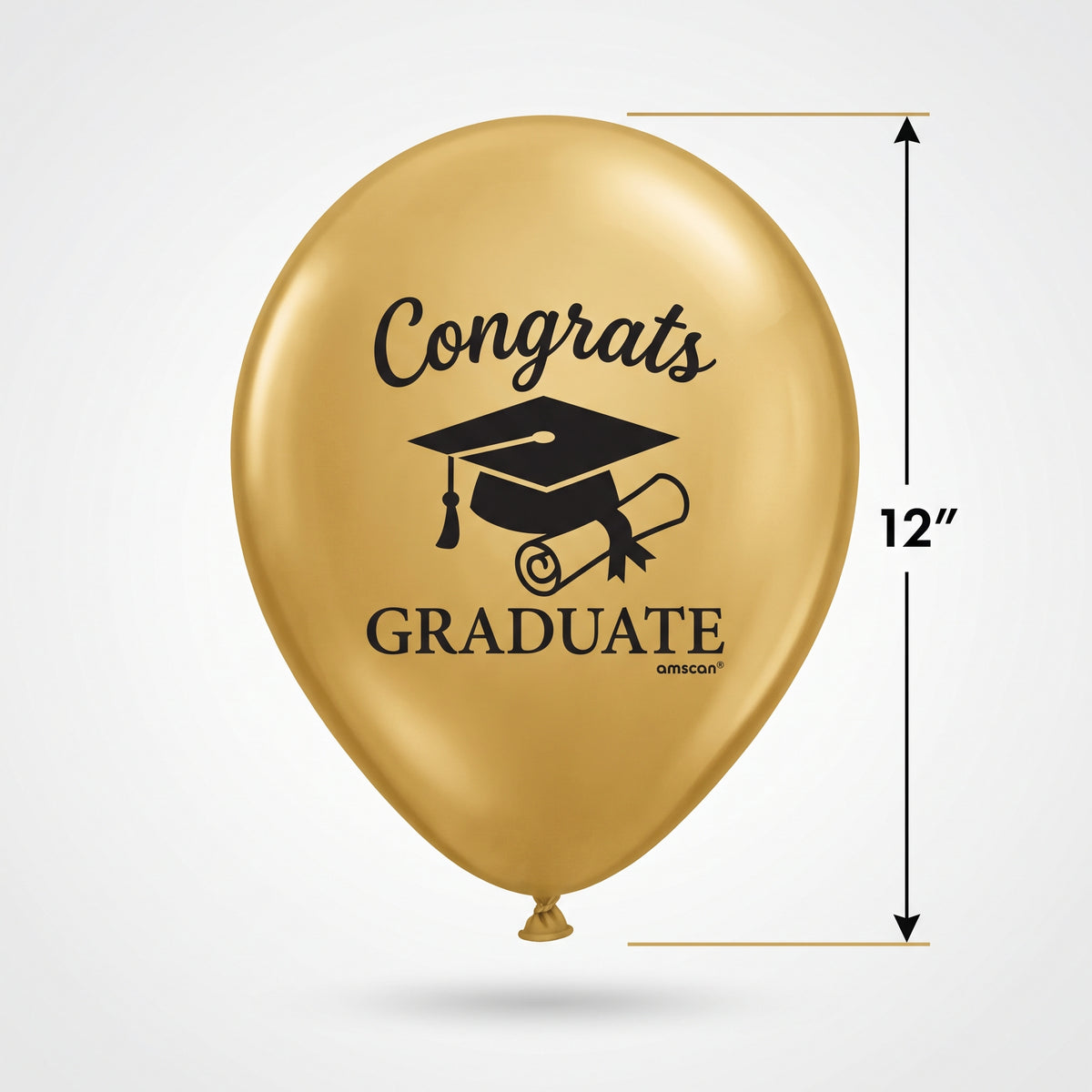 "Congrats Grad" Gold, Silver, and Black Latex Balloons, 12-Inch, 15-Pack