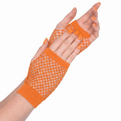 Vibrant Orange Fishnet Fingerless Gloves