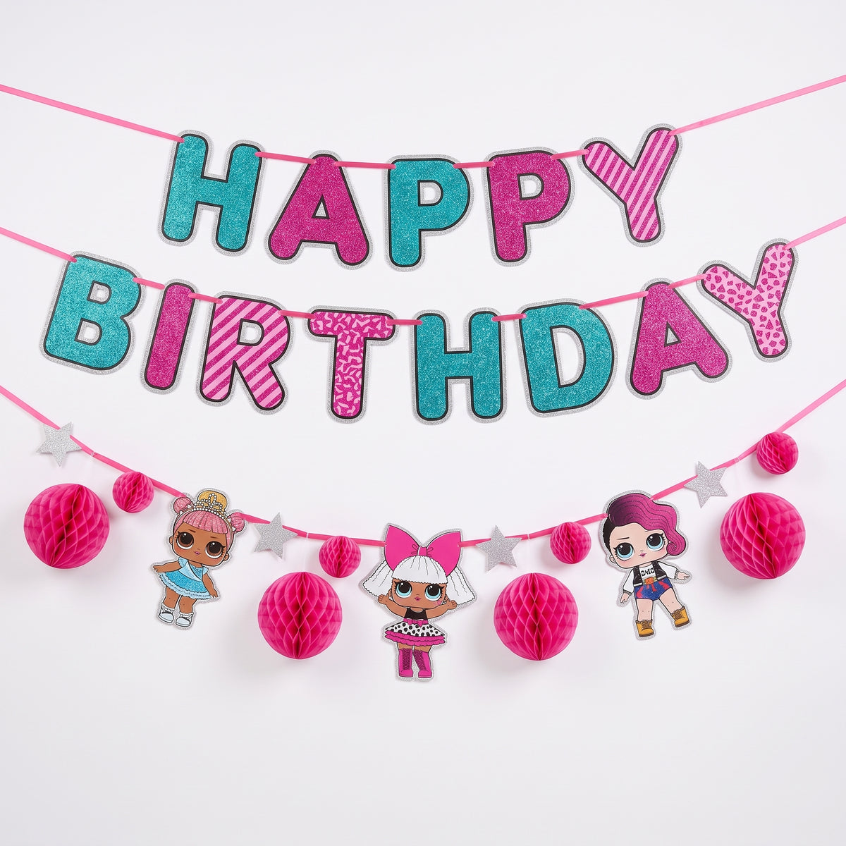 LOL Surprise! "Happy Birthday" Banner Kit with Characters and Pink Accents