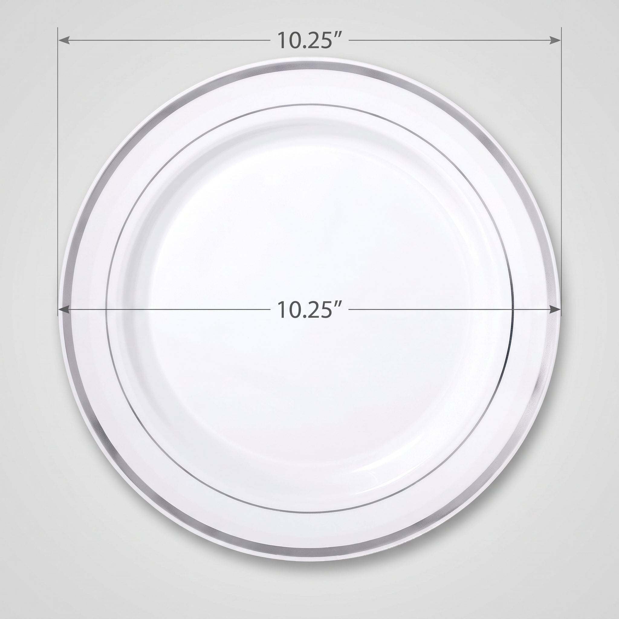 Elegant Silver Trim Premium Plastic Dinner Plates, 10.25-inch, 20-Pack