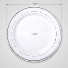 Elegant Silver Trim Premium Plastic Dinner Plates, 10.25-inch, 20-Pack