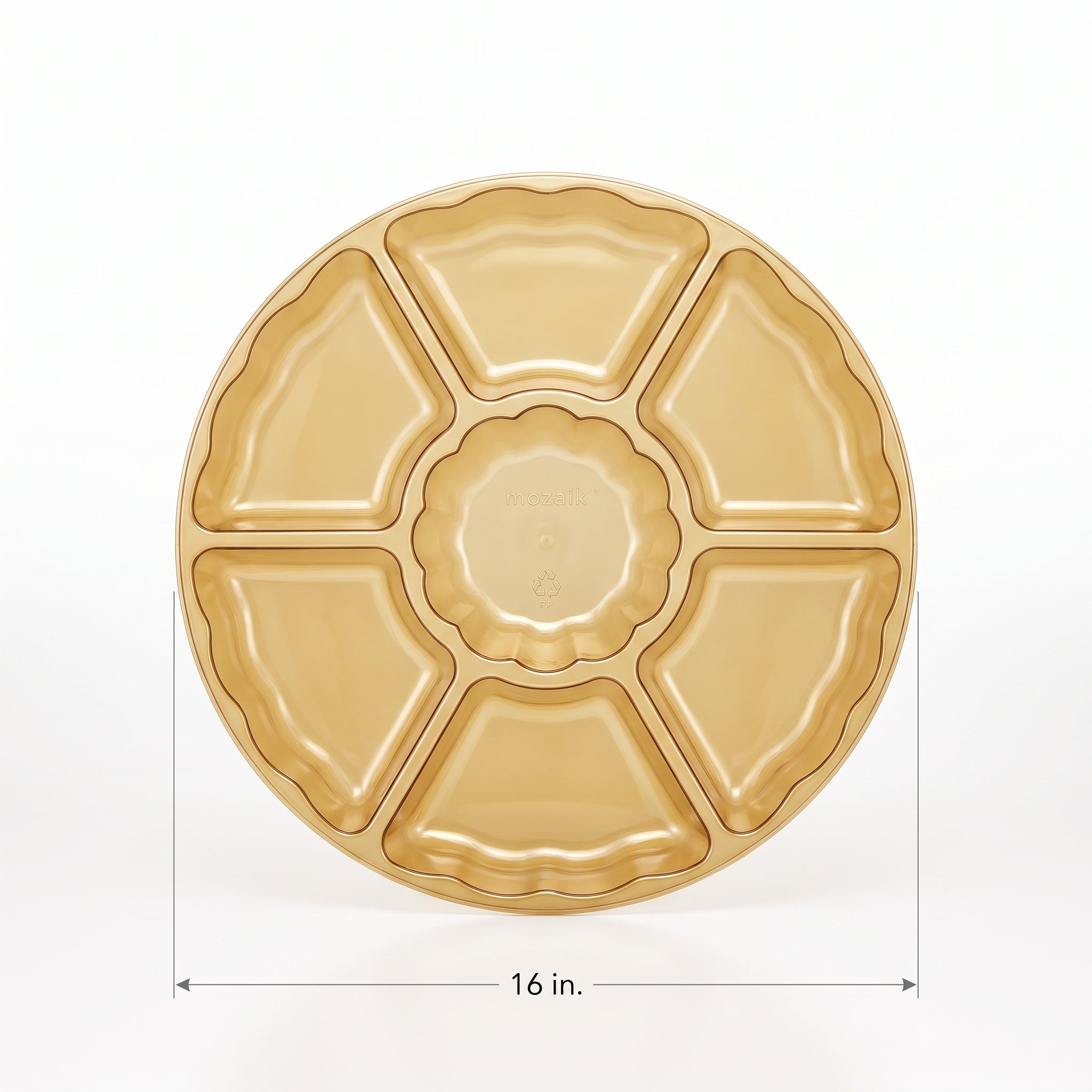 Elegant Scalloped Gold Plastic Chip and Dip Tray - 16"