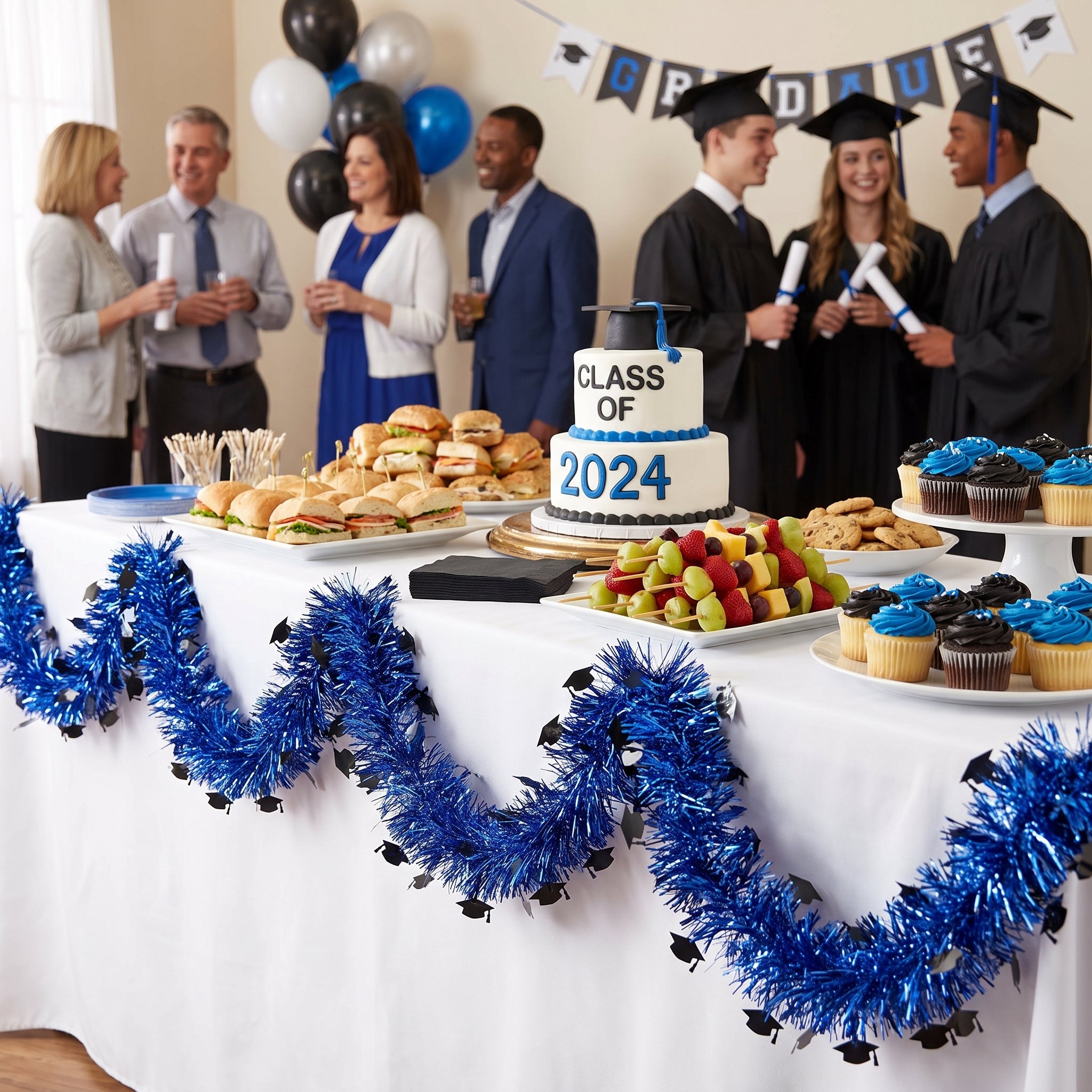 Royal Blue Graduation Tinsel Garland Boa - 9 ft