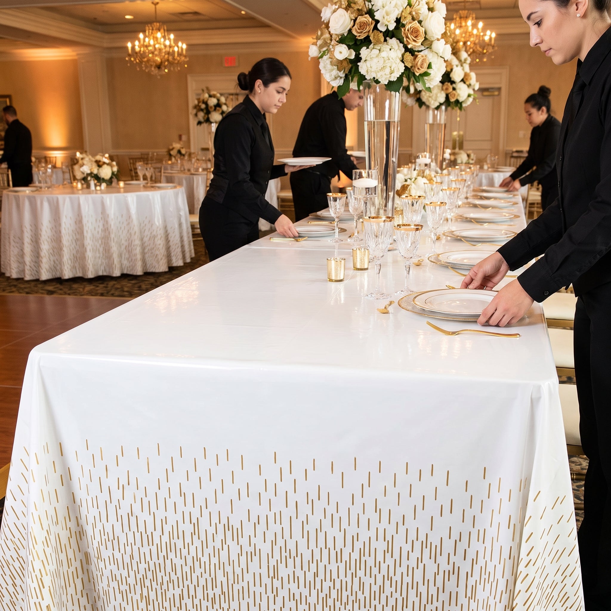 Elegant Gold Motif Plastic Table Cover - 54" x 102"