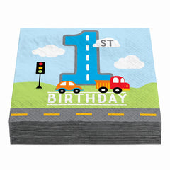 On The Road 1st Birthday Beverage Napkins - 5 In. X 5 In.