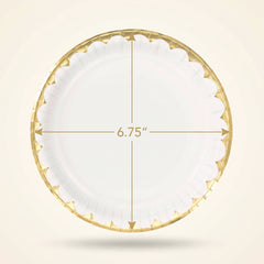 White Round Paper Plates with Metallic Gold Edge - 6.75"