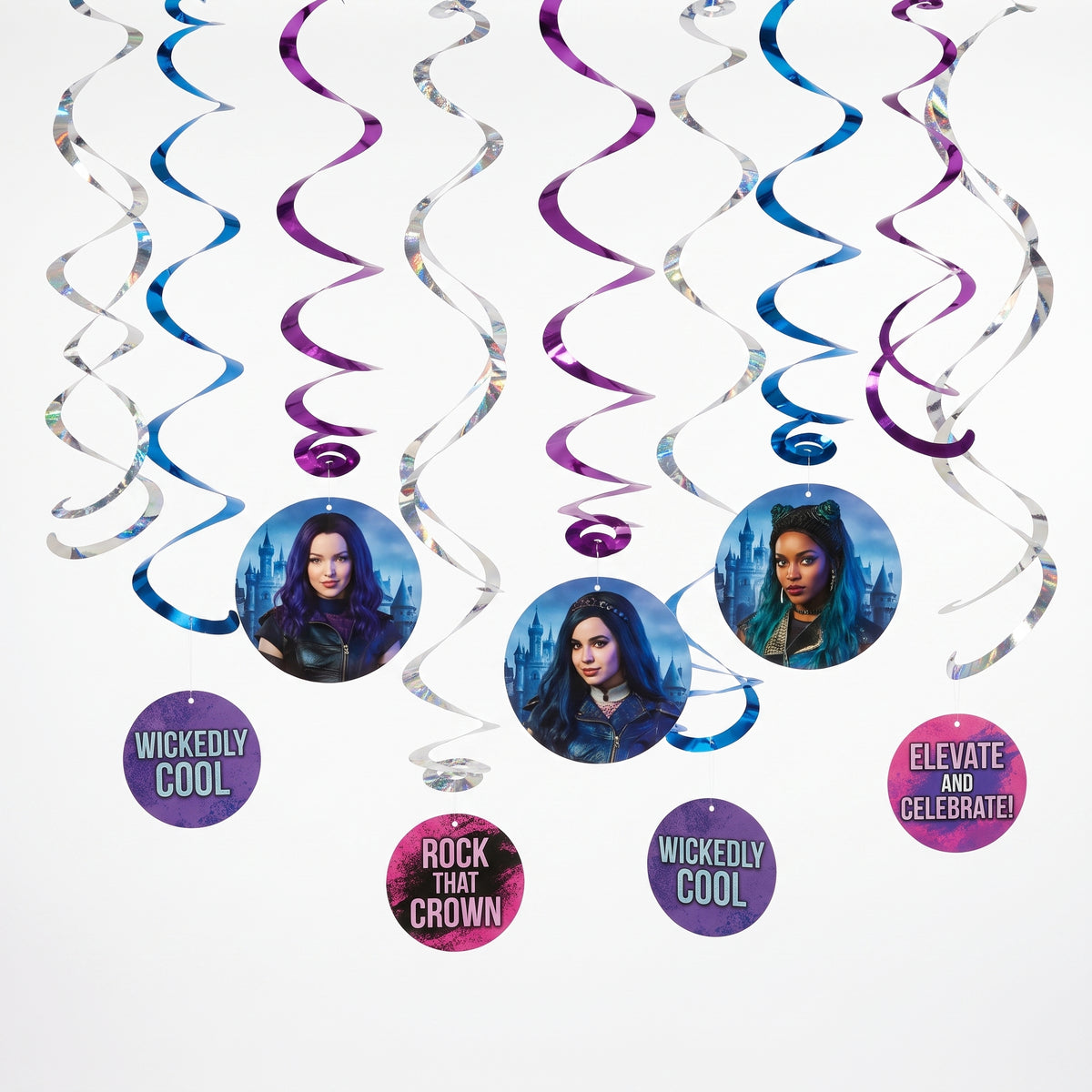 Disney Descendants 3 "Wickedly Cool" Hanging Swirl Decorations, 12-Pack