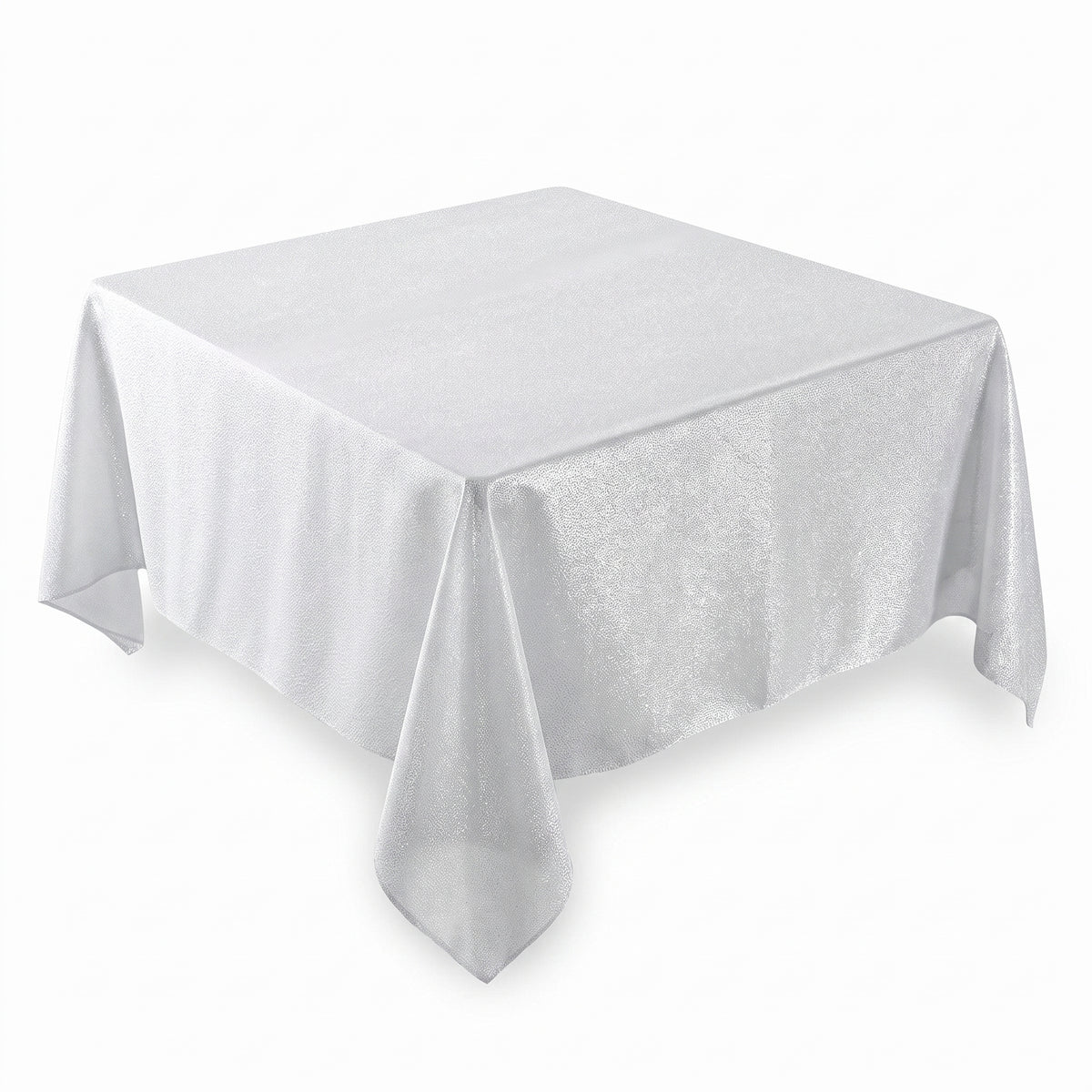 Elegant White and Silver Fabric Table Cover - 60" x 84"
