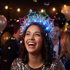 Starlight Light-Up Star Headband with Silver Tinsel for New Year's Eve