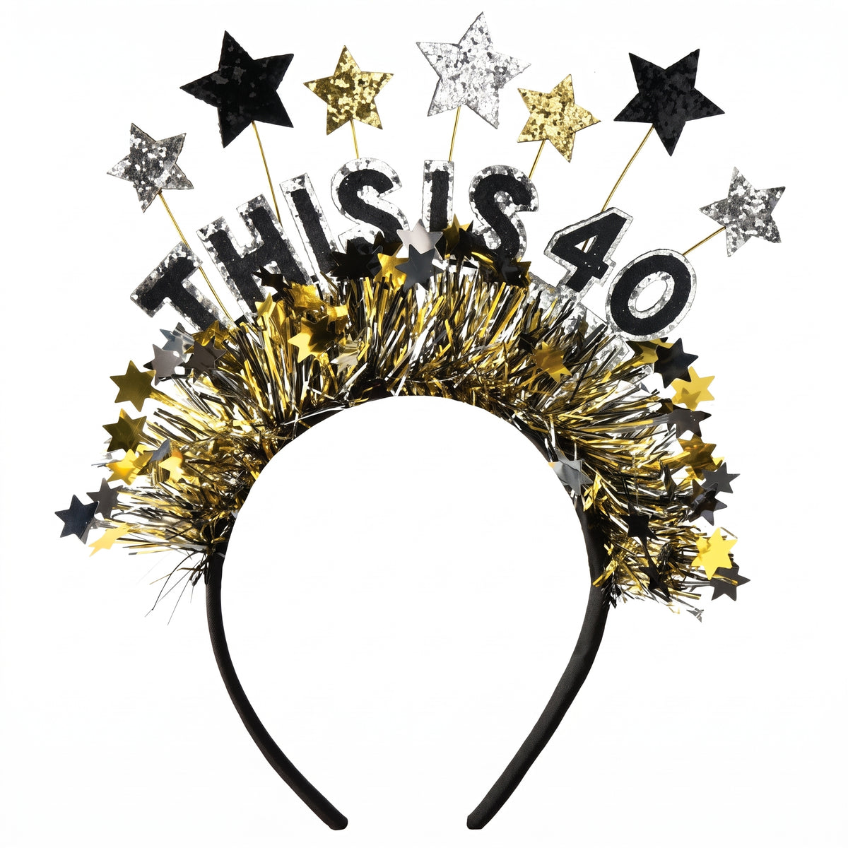 Black & Gold Fringe "This is 40" Birthday Headband