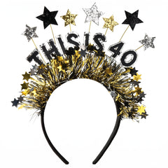 Black & Gold Fringe "This is 40" Birthday Headband