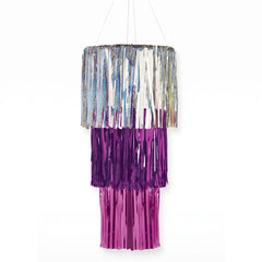 Sparkle Fringe 3-Tier Chandelier Decoration, Silver/Purple/Pink, 38"