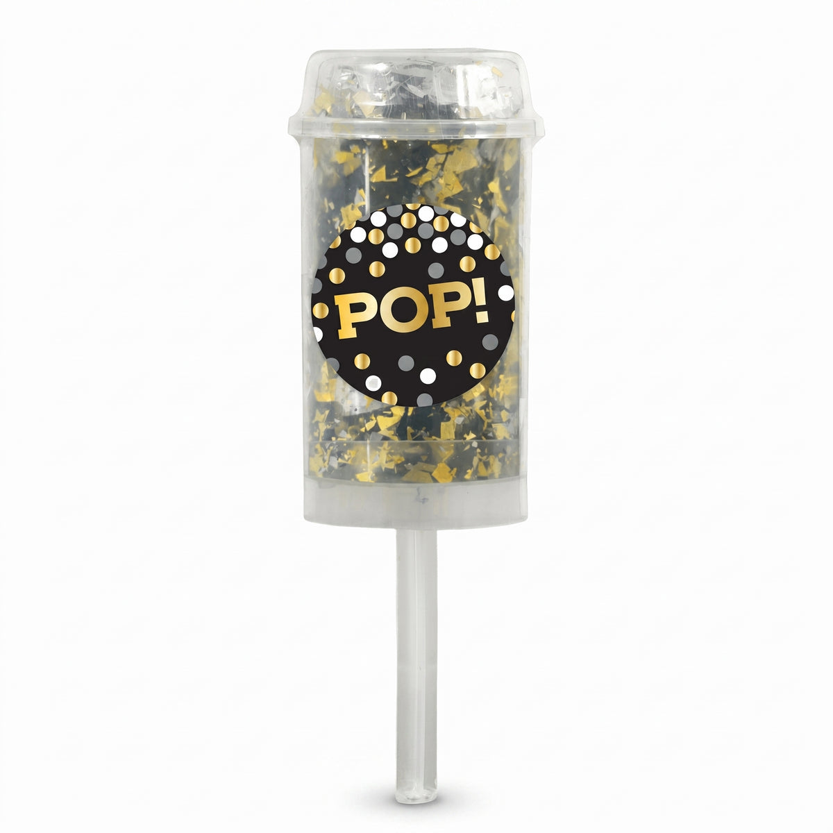 "Pop!" Metallic Confetti Poppers - Black, Gold & Silver, 2-Pack