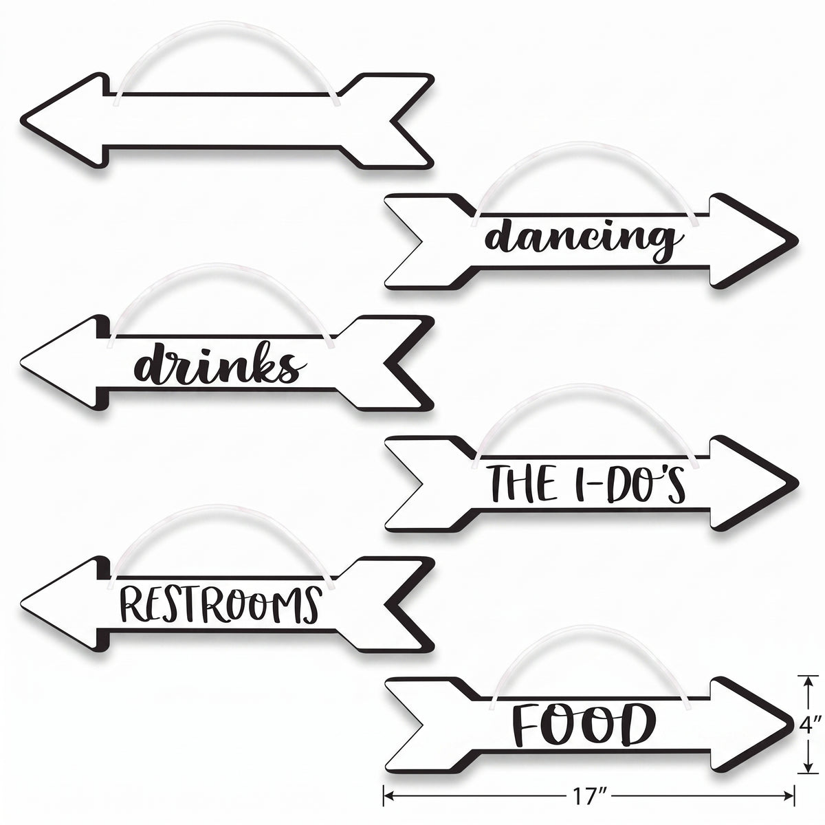 Elegant Wedding Directional Arrow Signs - Black & White, 6-Pack
