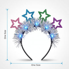 Starlight Light-Up Star Headband with Silver Tinsel for New Year's Eve