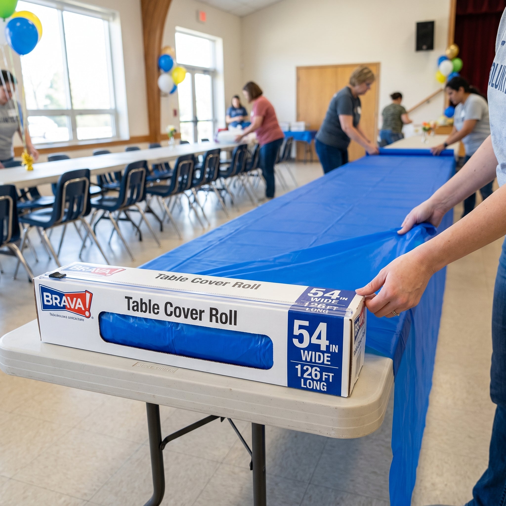 Royal Blue Plastic Table Cover Roll with Cutter - 54 x 126 ft