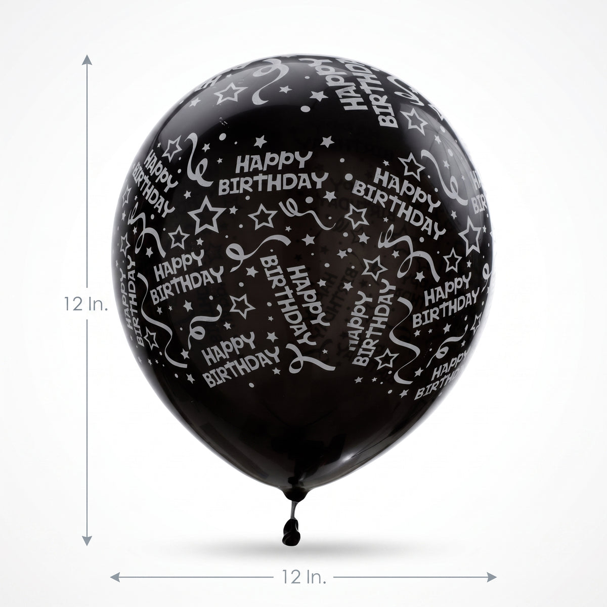 Black "Happy Birthday" Confetti Latex Balloons - 12 In. | 6 Pack