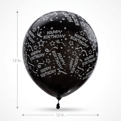 Black "Happy Birthday" Confetti Latex Balloons - 12 In. | 6 Pack