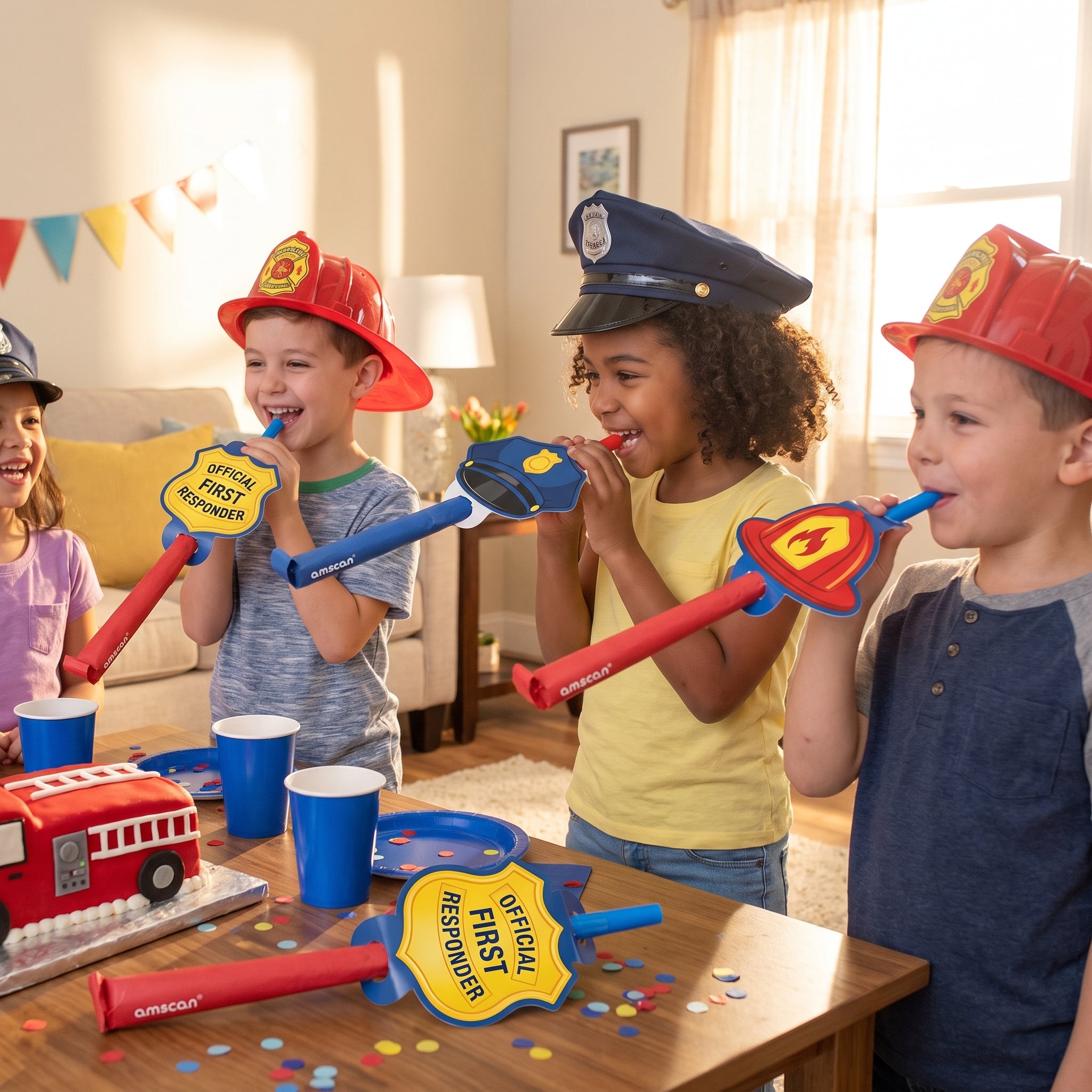 First Responders Themed Party Blowout Noisemakers, 8-Pack