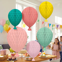 Colorful Balloon-Shaped Honeycomb Decorations - 6 Pack