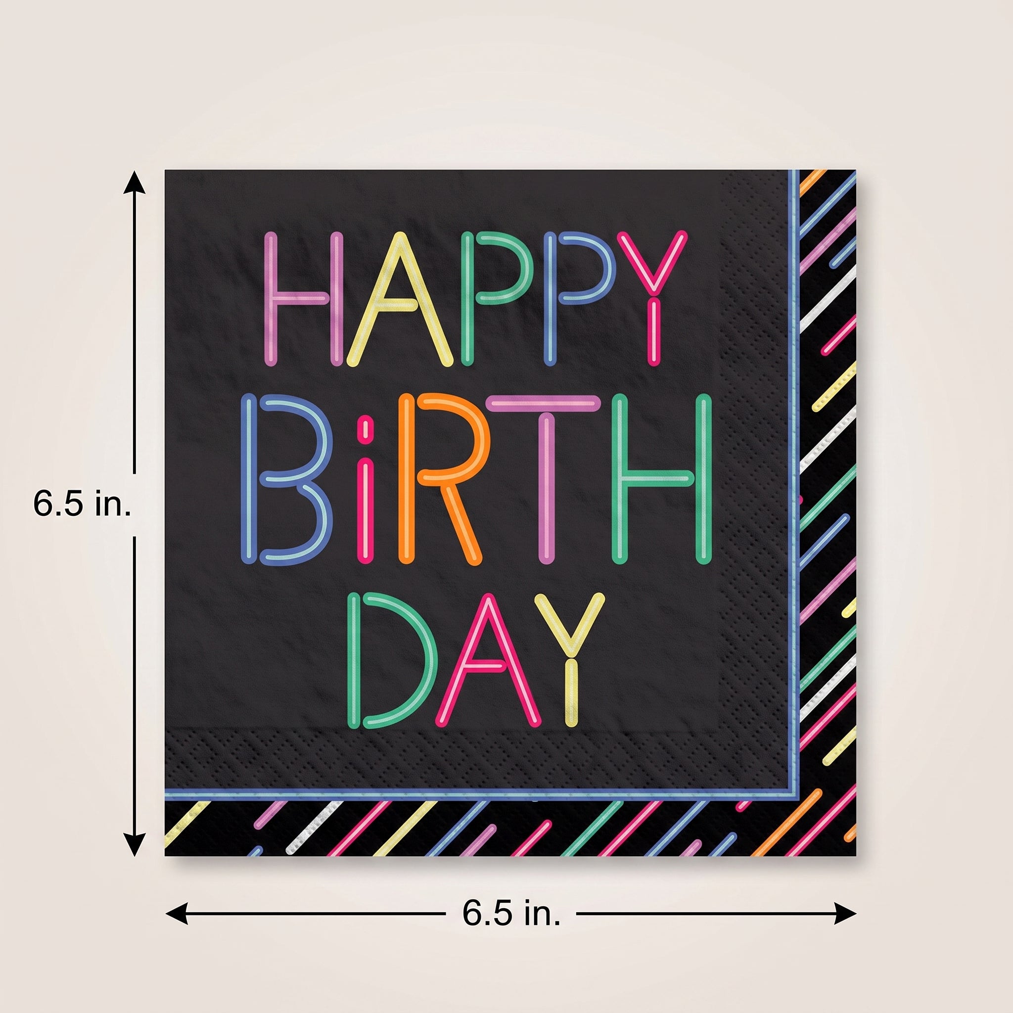 Neon Happy Birthday Luncheon Napkins - 6.5 In. x 6.5 In.
