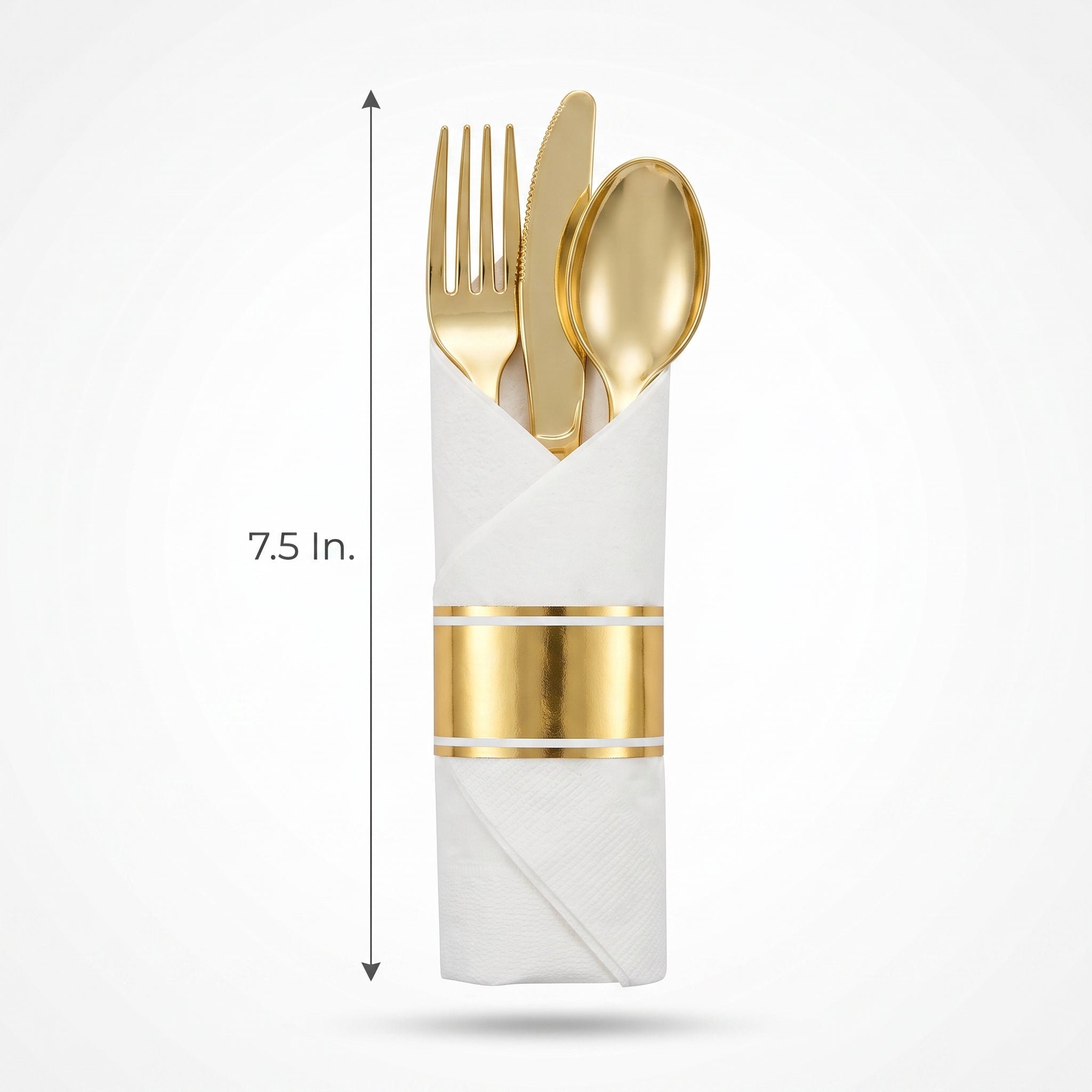 Elegant Gold Rolled Cutlery Set with Printed Guest Towel 10 pack