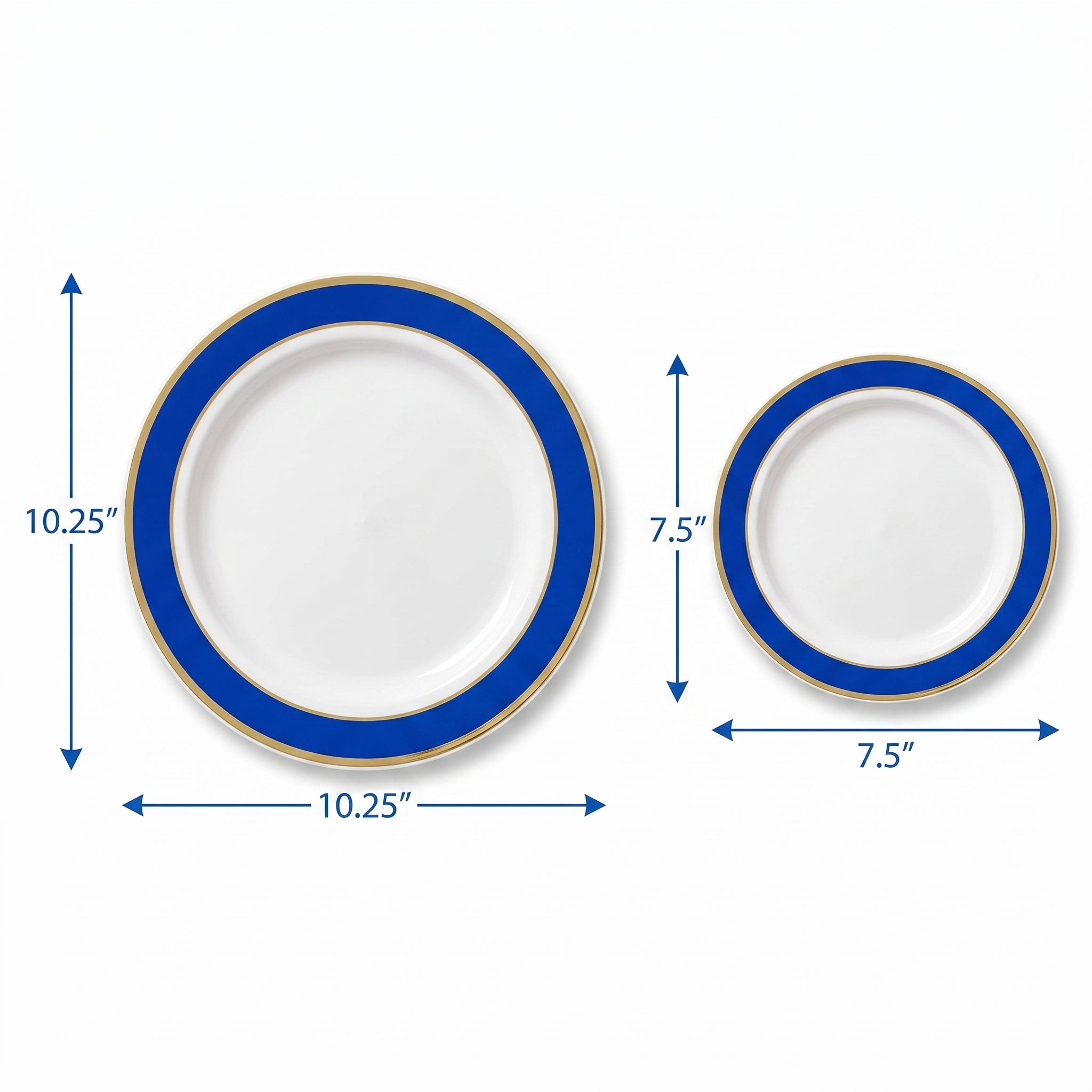 Royal Blue Bordered Premium Plastic Plate Set - 20 Pack